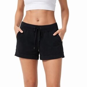 Athleta Women's Black Ribbed Waist Drawstring Cuffed Metro Shorts Size 4